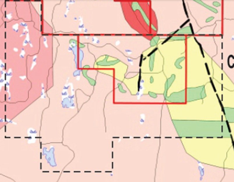 Map of proposed sampling areas at the Little Snare Lake prospect.