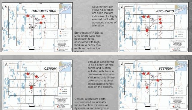 Cerium, yttrium, lanthanum and zirconium indicator maps at Little Snare Lake.