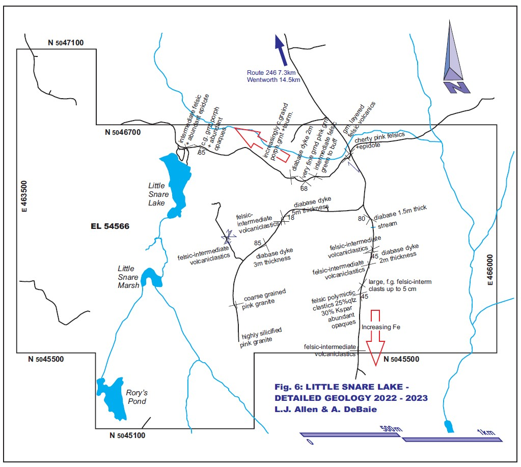 Geology map of the Little Snare Lake claims from the 2023 assessment.