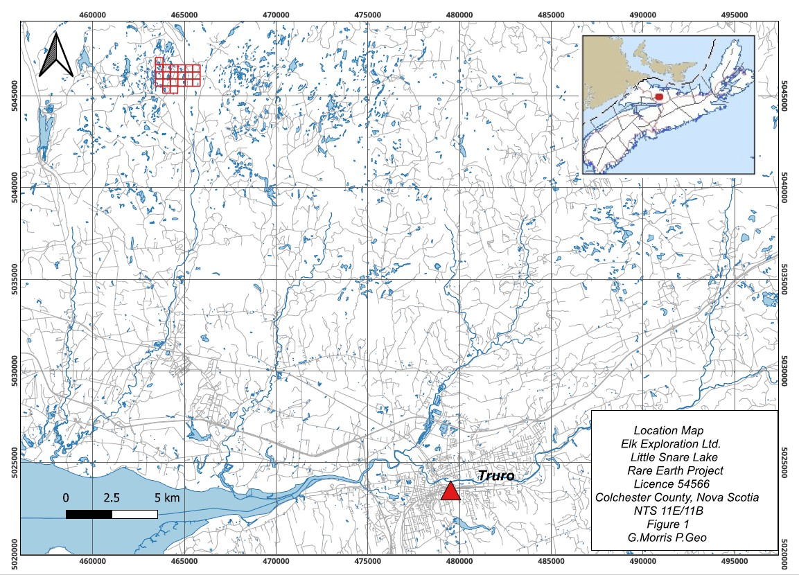 Location of Little Snare Lake south of Debert Lake in the Cobequid Highlands.